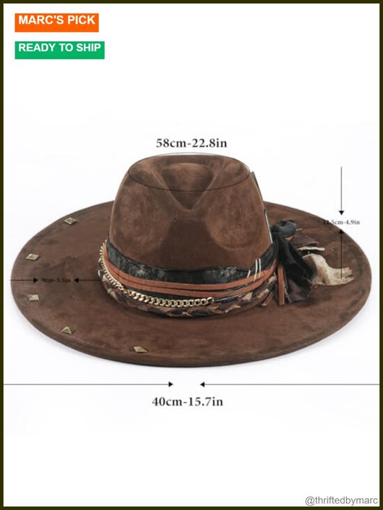 Wide Brim Fedora Hat Retro Western Felt Unisex with Adjustable Straps main image 4